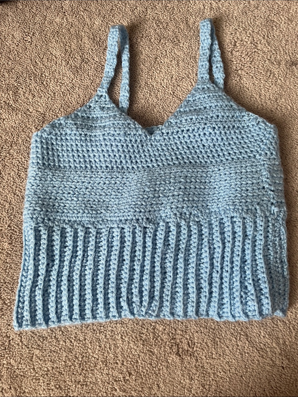 Light Blue Crocheted Knit Crop Tank Top (handmade)